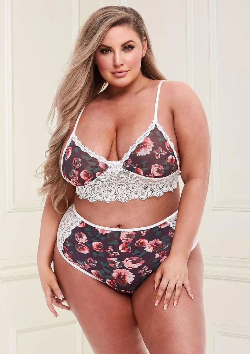 Floral & Lace High-Waisted Lingerie Set