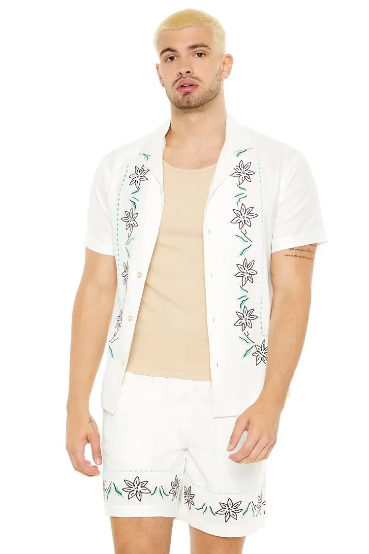 Floral Embroidered Linen-Blend Shirt