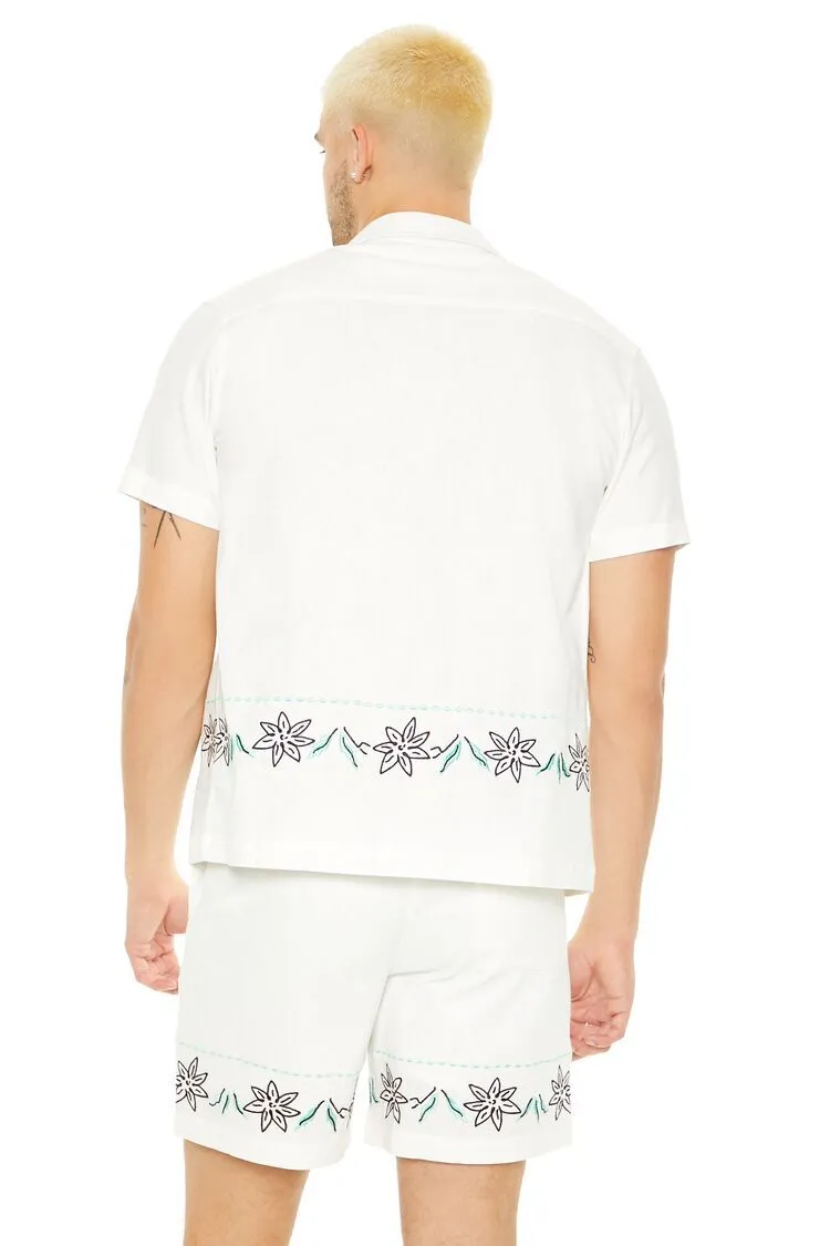 Floral Embroidered Linen-Blend Shirt