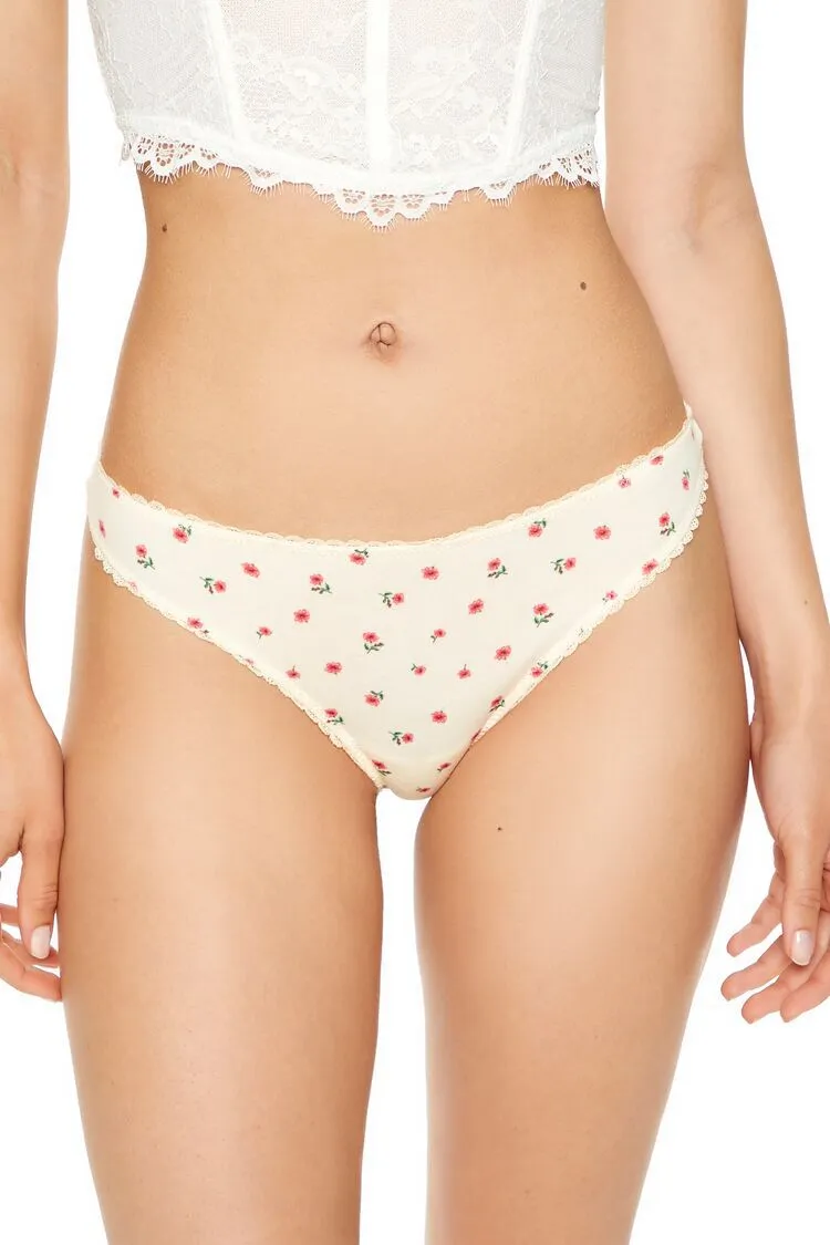 Floral Print Thong Panties