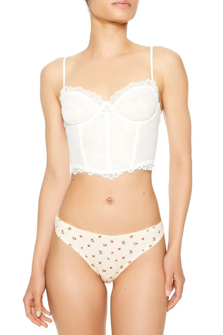 Floral Print Thong Panties