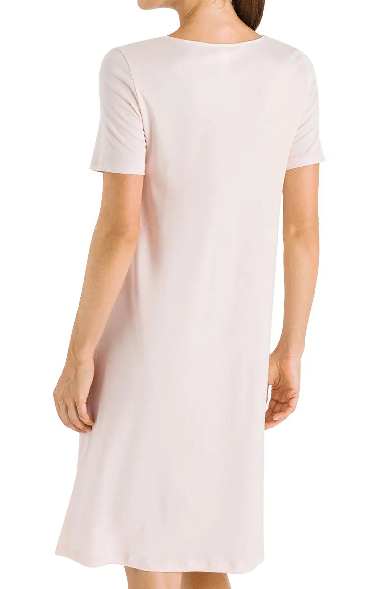 Hanro 100% Cotton Nightgown with Short Sleeves in Crystal Pink Moments 7930