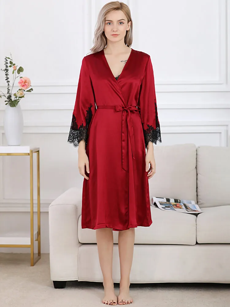 Lace Long Silk Chemise and Robe Set