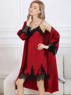 Lace Long Silk Chemise and Robe Set