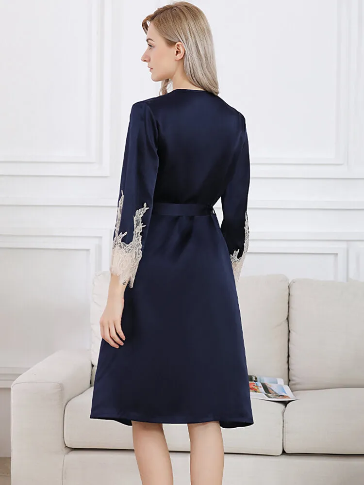 Lace Long Silk Chemise and Robe Set