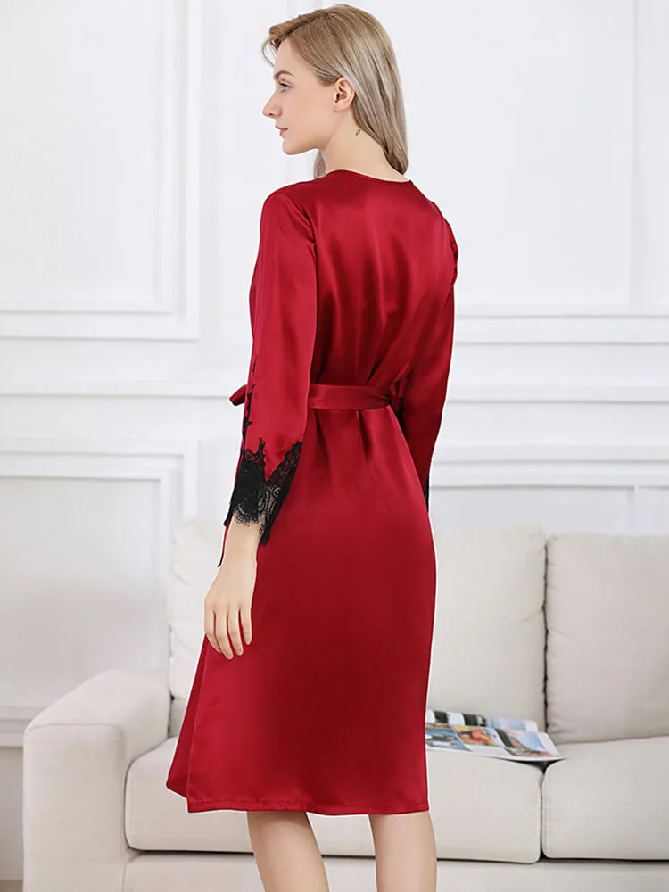 Lace Long Silk Chemise and Robe Set