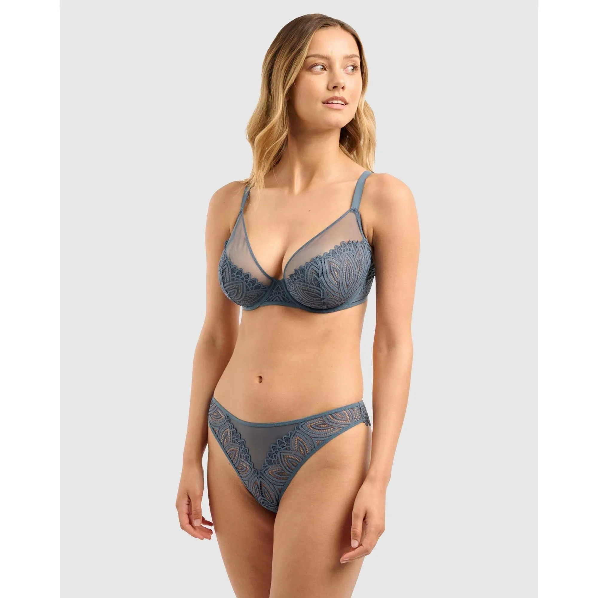 Lisa Unlined Full Cup Underwire Lace Bra-Vintage Indigo
