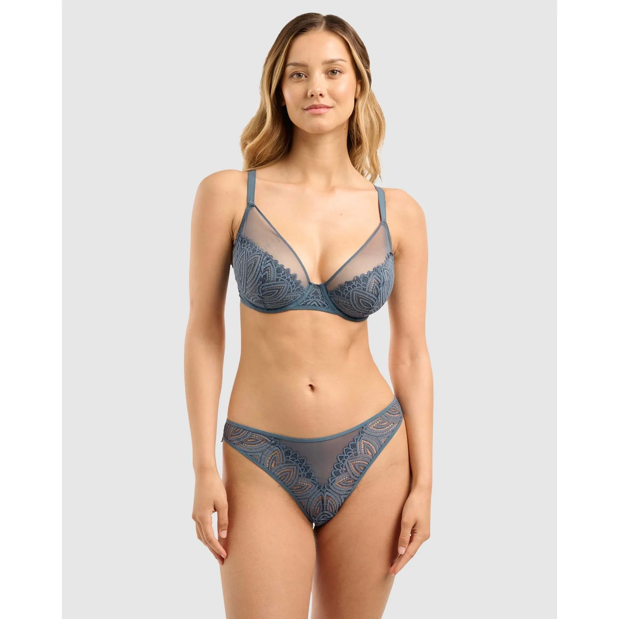 Lisa Unlined Full Cup Underwire Lace Bra-Vintage Indigo