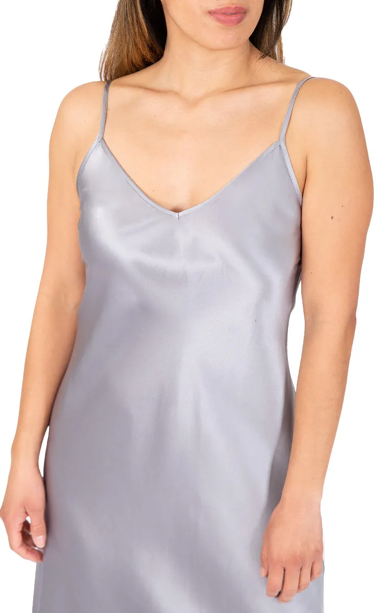 Love & Lustre 100% Silk Nightgown with V Neck in Pewter LL512