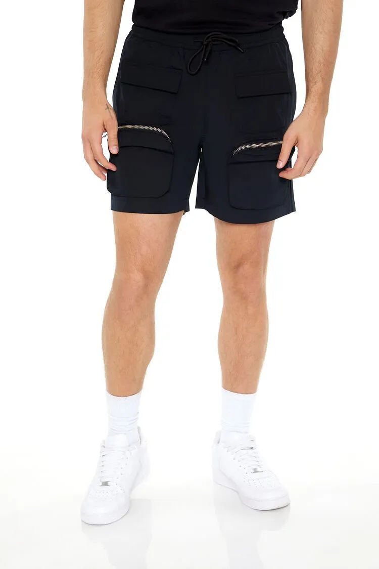 Mid-Rise Drawstring Cargo Shorts