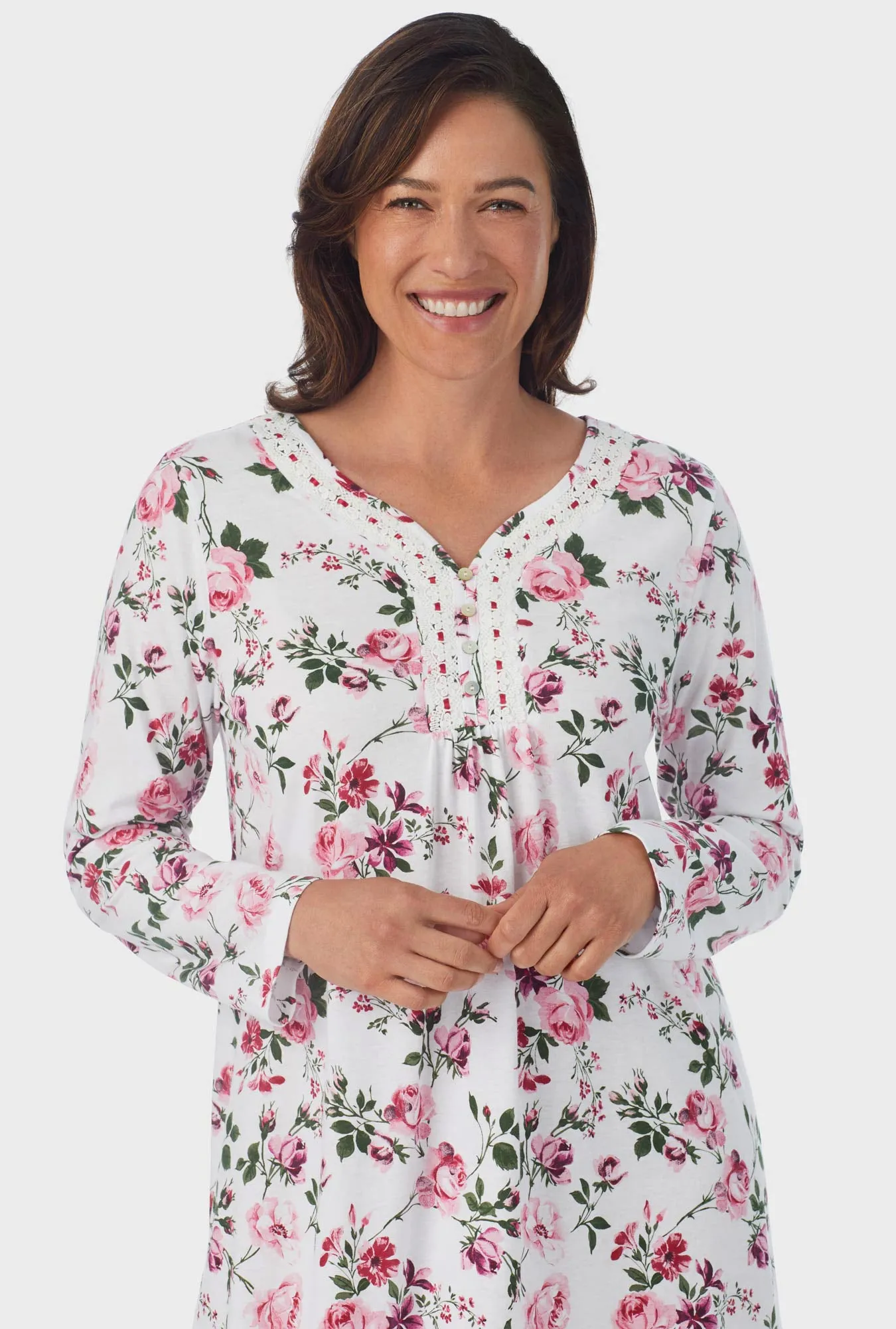 Pink and Berry Roses Long Sleeve Nightgown