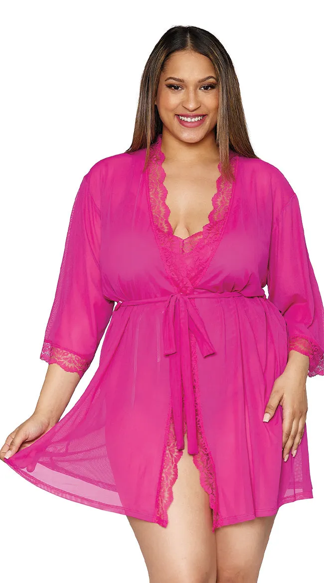 Plus Size Perfect Pink Teddy and Robe Set