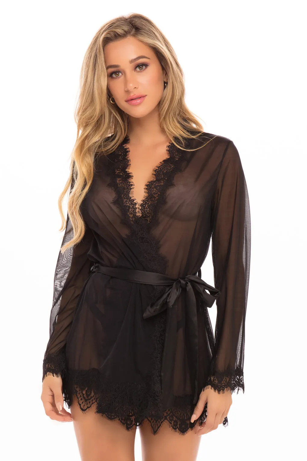 Provence Sheer Shortie Robe - BLACK