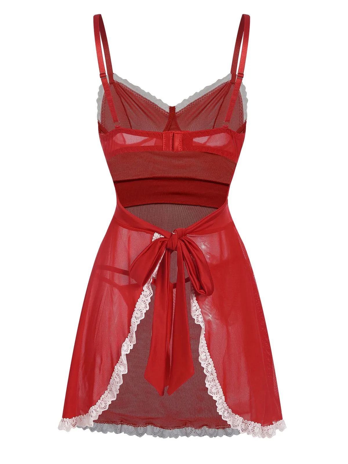 Red 1970s Christmas Sheer Lace-Up Nightgown