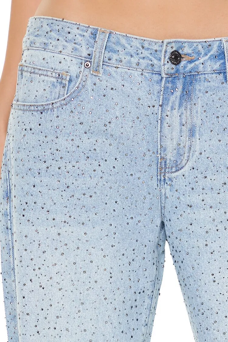 Rhinestone Low-Rise Baggy Jeans