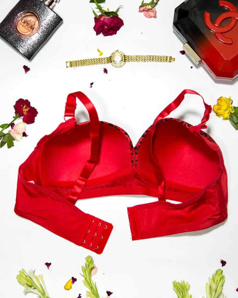 Sexy Cheetah Print Plus Size Bra - Red