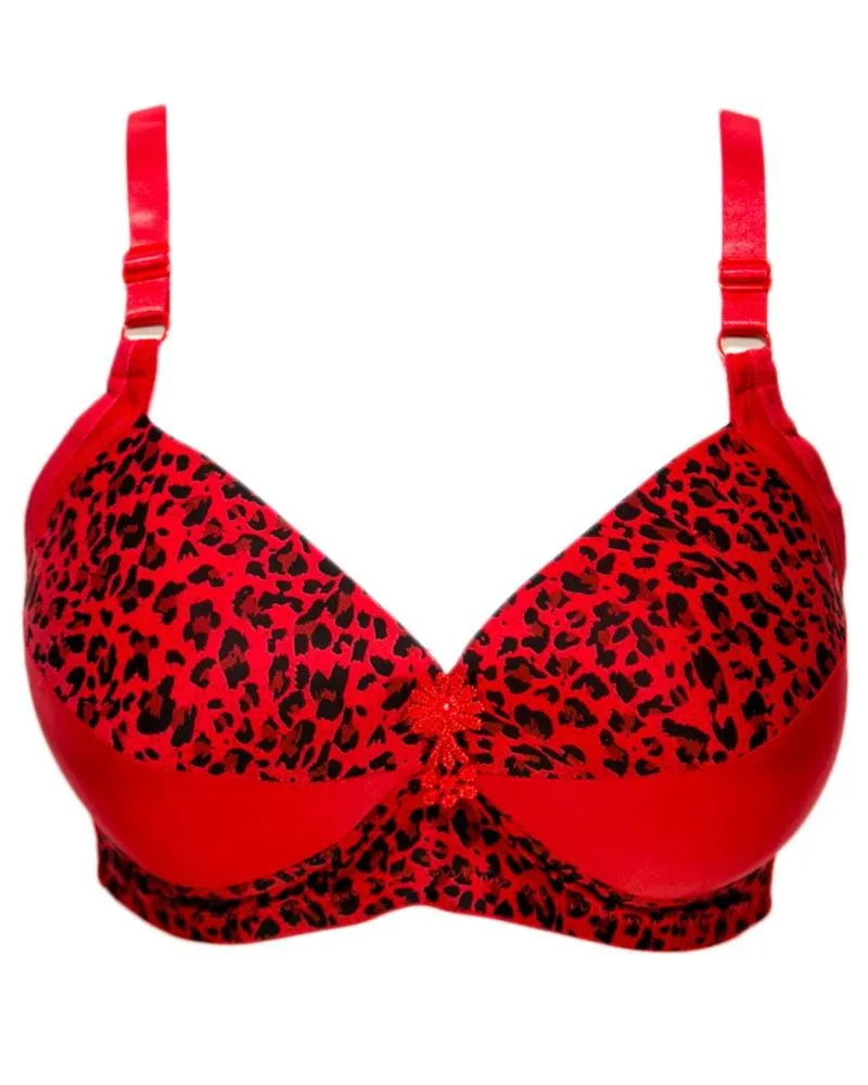 Sexy Cheetah Print Plus Size Bra - Red