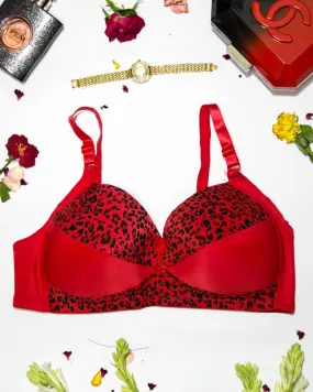 Sexy Cheetah Print Plus Size Bra - Red