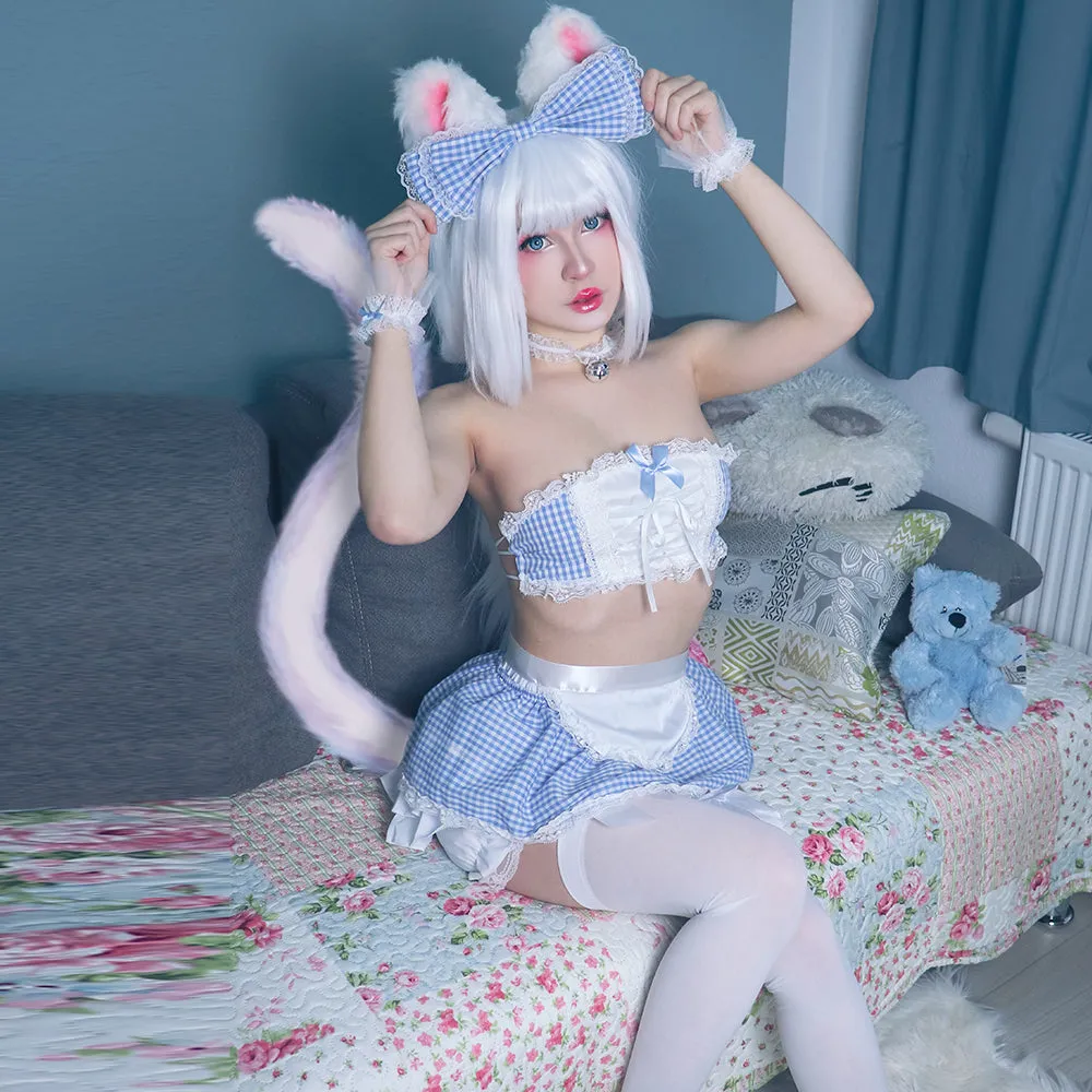 Sexy Lace Anime Lingerie Maid Apron Tube Top Cosplay Babydoll Costume