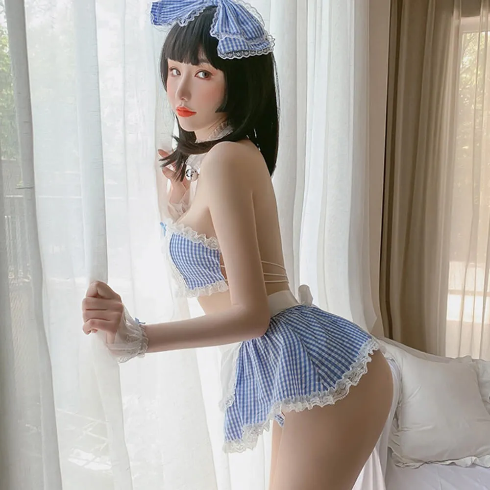 Sexy Lace Anime Lingerie Maid Apron Tube Top Cosplay Babydoll Costume