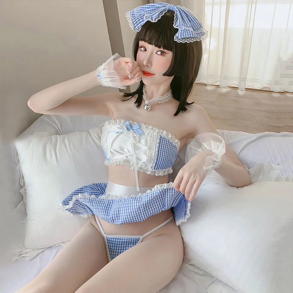 Sexy Lace Anime Lingerie Maid Apron Tube Top Cosplay Babydoll Costume