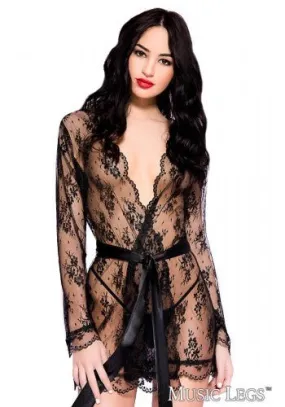Sheer Lace Robe with Butterfly Sleeves Black