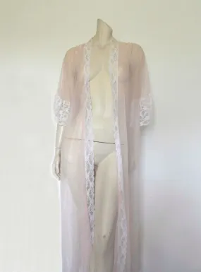 Sheer Pale Pink Robe, Peignoir, with Ruffled Sleeves - M