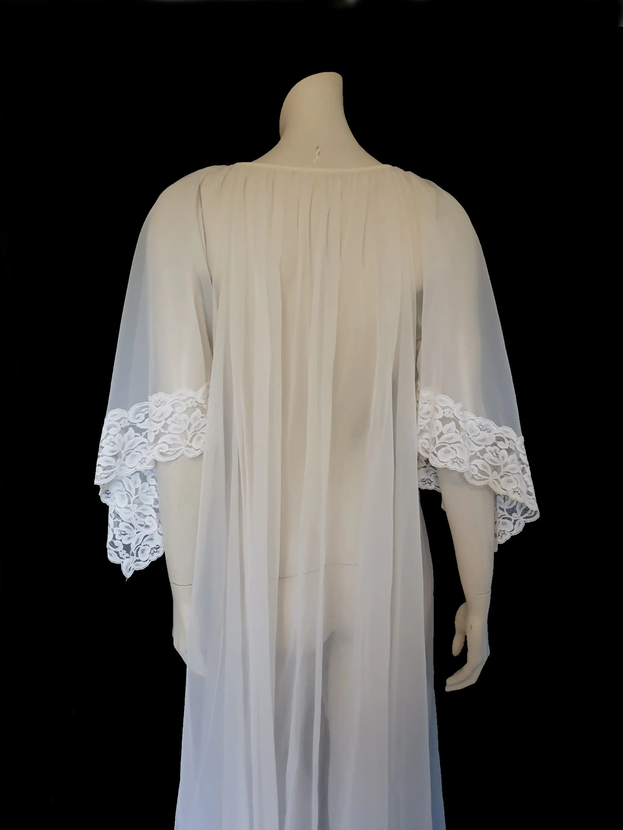 Sheer White Peignoir, Robe, With Shaped Bell Sleeves - L