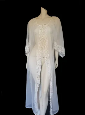 Sheer White Peignoir, Robe, With Shaped Bell Sleeves - L