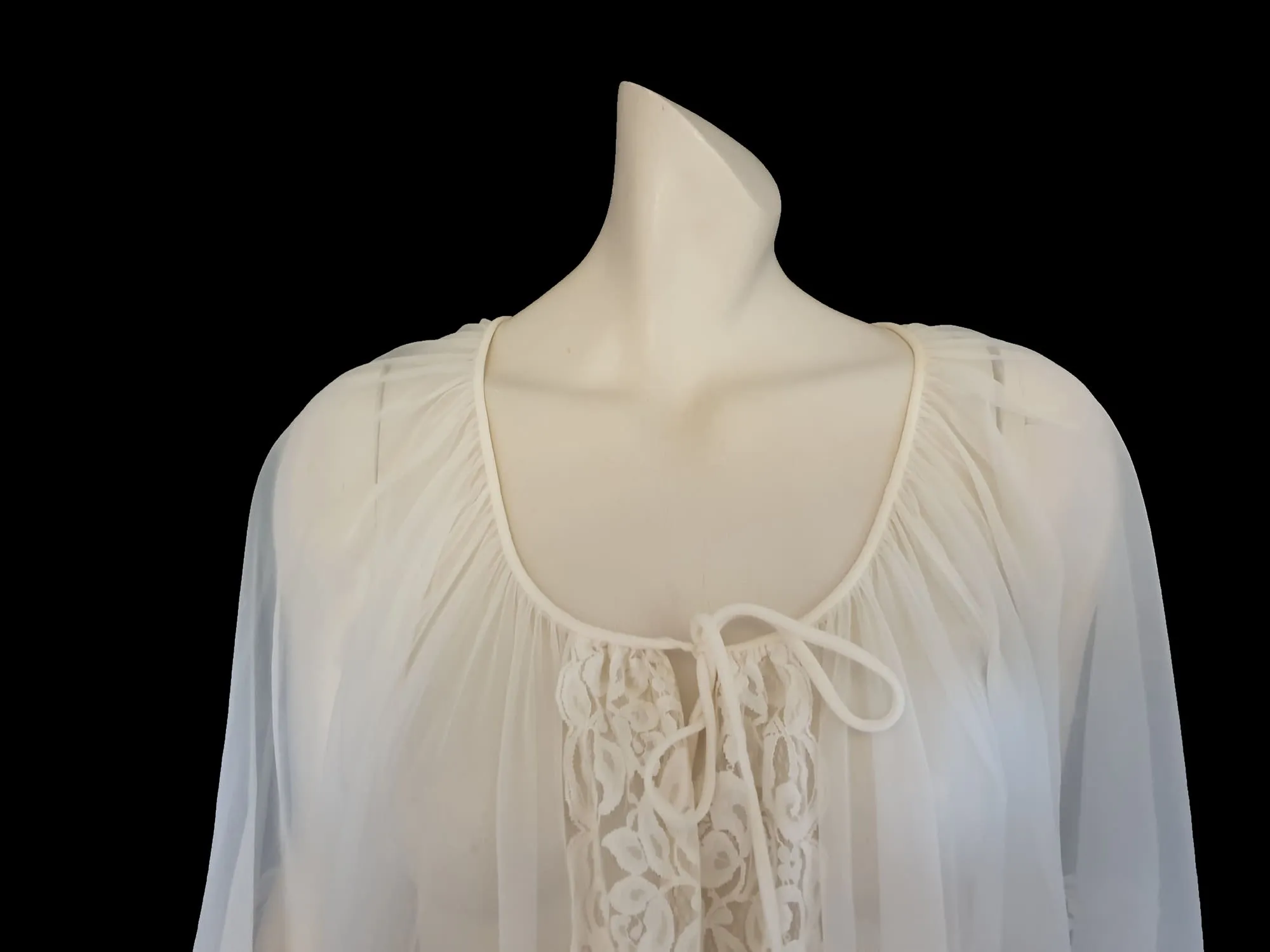 Sheer White Peignoir, Robe, With Shaped Bell Sleeves - L