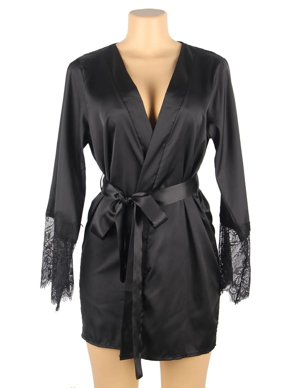 Silk Satin Egypt Lace Back Hollow Out Sexy Women Kimono Home