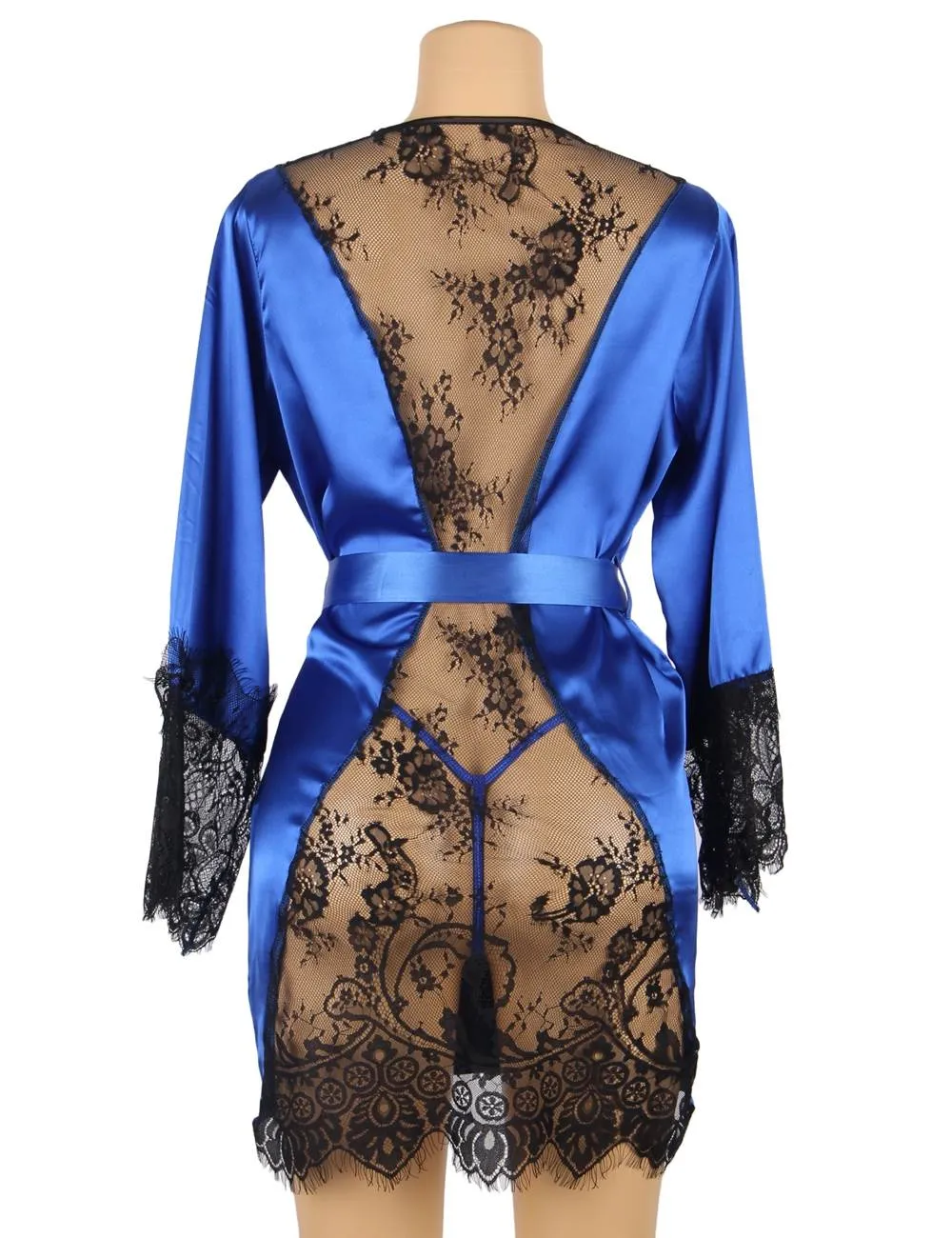 Silk Satin Egypt Lace Back Hollow Out Sexy Women Kimono Home
