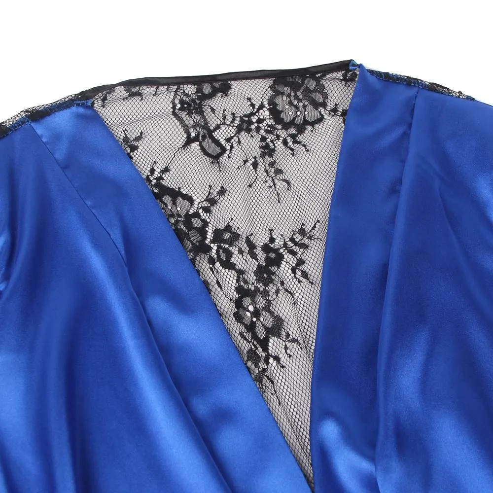Silk Satin Egypt Lace Back Hollow Out Sexy Women Kimono Home