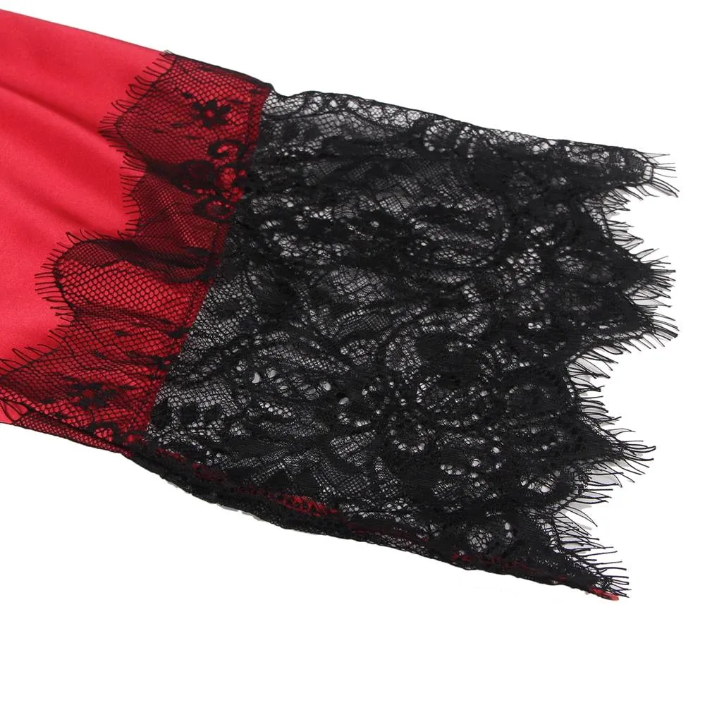 Silk Satin Egypt Lace Back Hollow Out Sexy Women Kimono Home