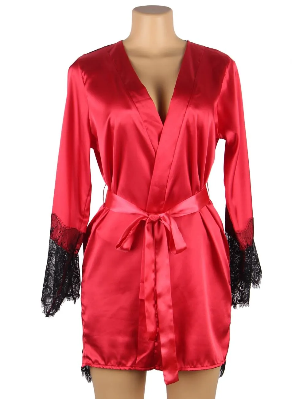 Silk Satin Egypt Lace Back Hollow Out Sexy Women Kimono Home