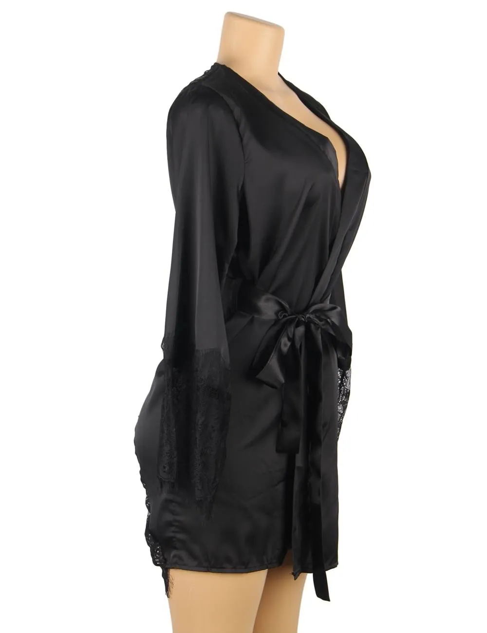 Silk Satin Egypt Lace Back Hollow Out Sexy Women Kimono Home