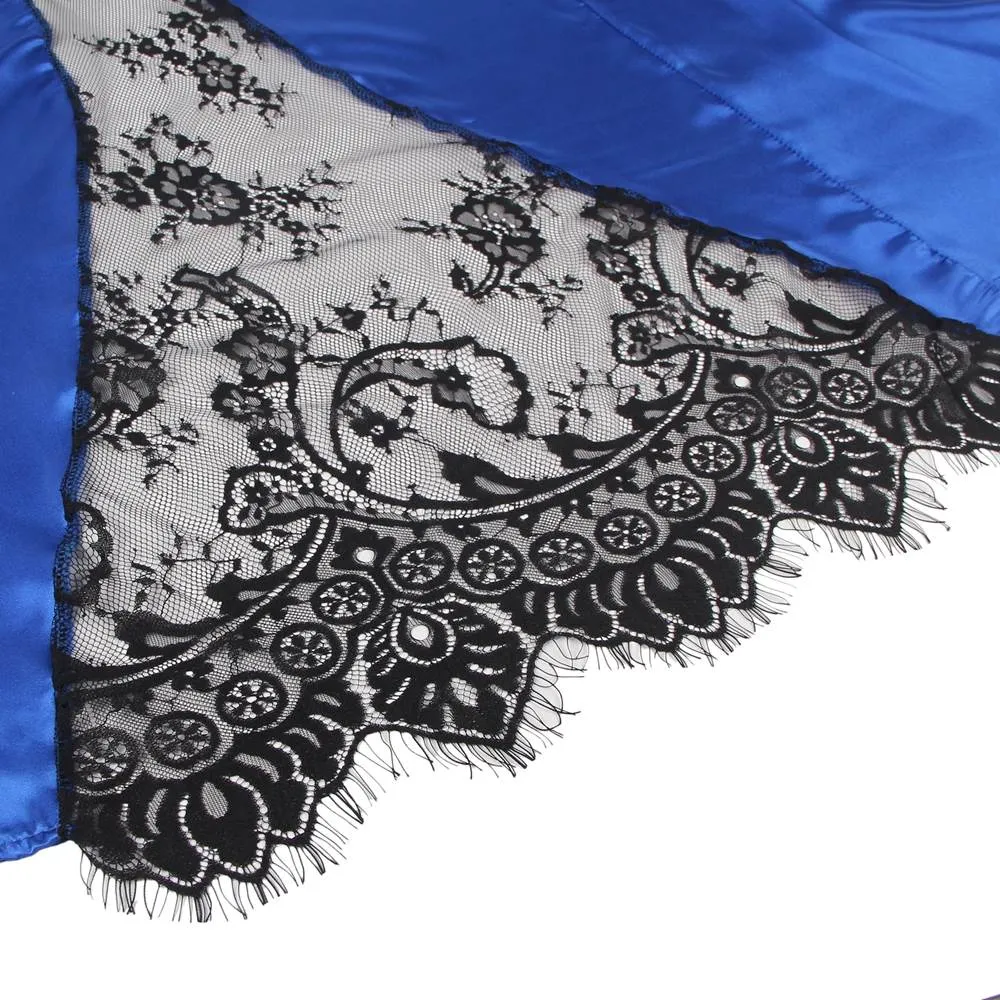 Silk Satin Egypt Lace Back Hollow Out Sexy Women Kimono Home
