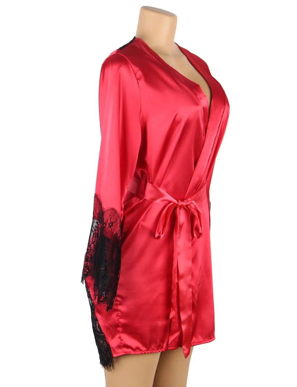 Silk Satin Egypt Lace Back Hollow Out Sexy Women Kimono Home