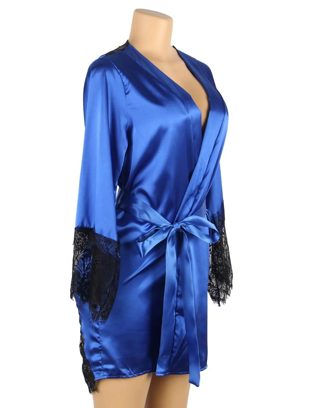 Silk Satin Egypt Lace Back Hollow Out Sexy Women Kimono Home