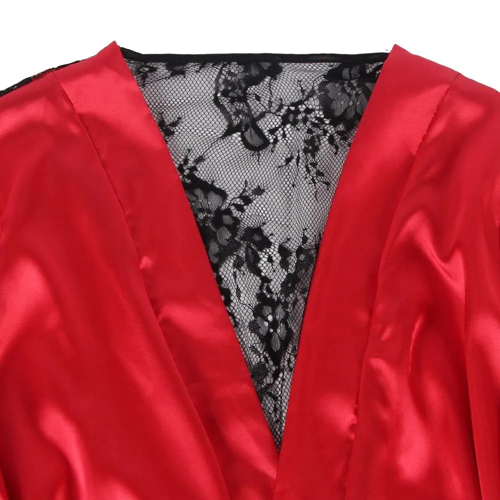 Silk Satin Egypt Lace Back Hollow Out Sexy Women Kimono Home