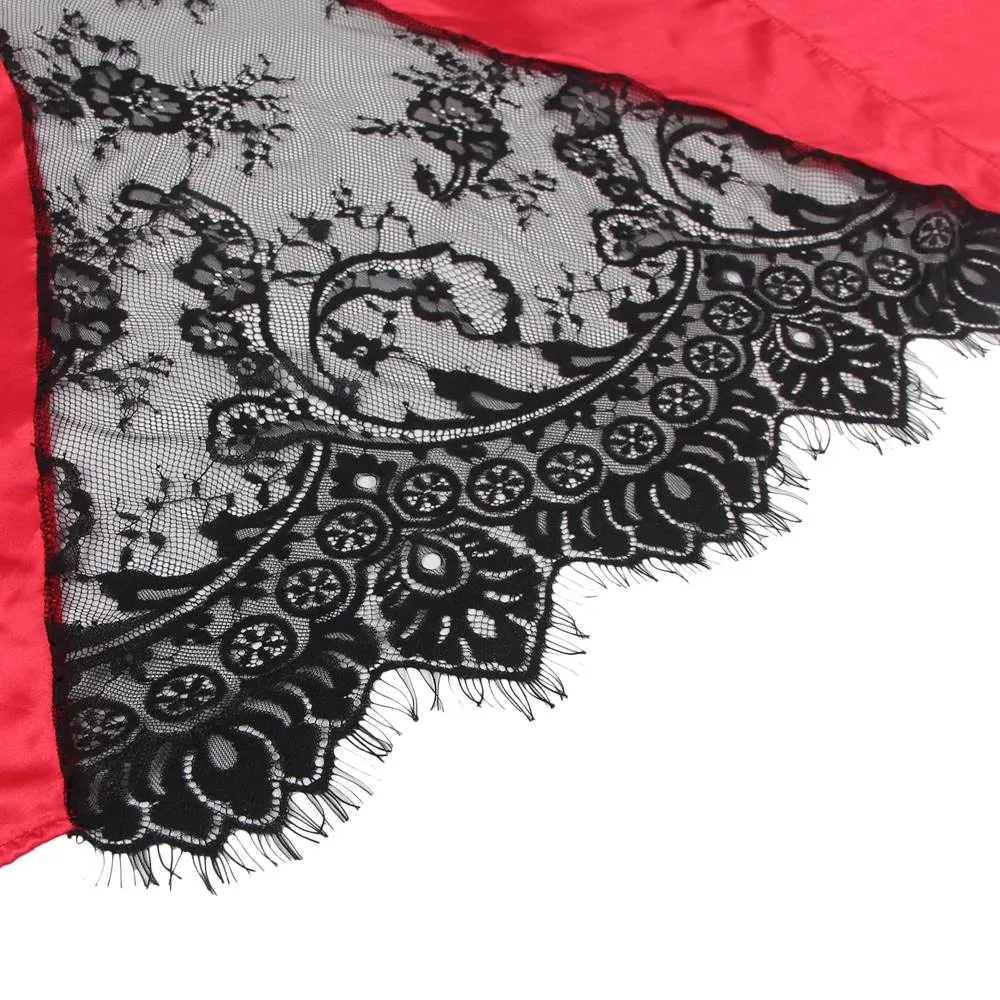 Silk Satin Egypt Lace Back Hollow Out Sexy Women Kimono Home