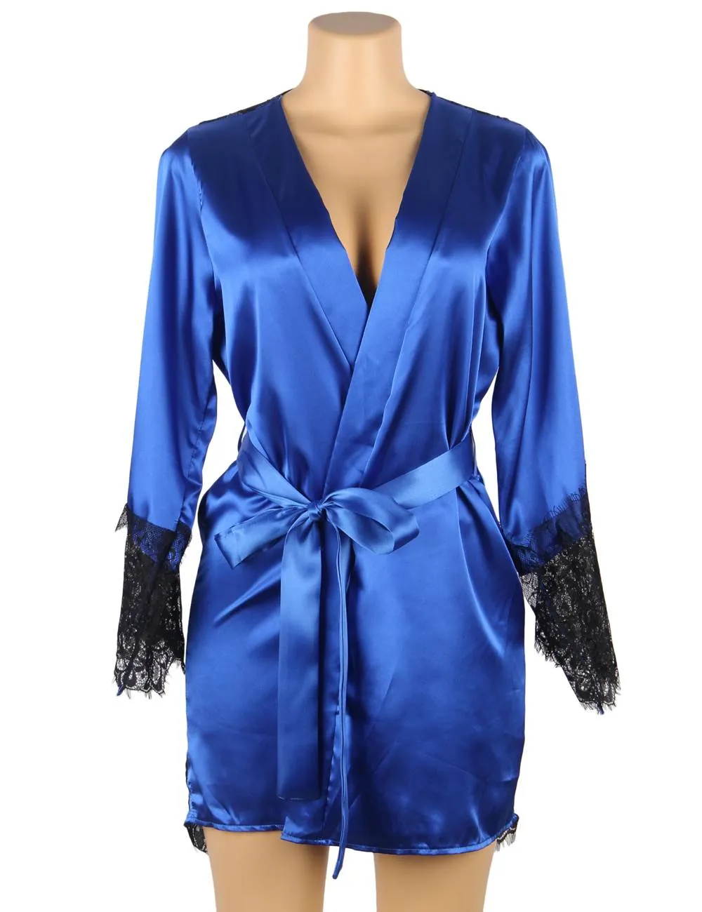Silk Satin Egypt Lace Back Hollow Out Sexy Women Kimono Home