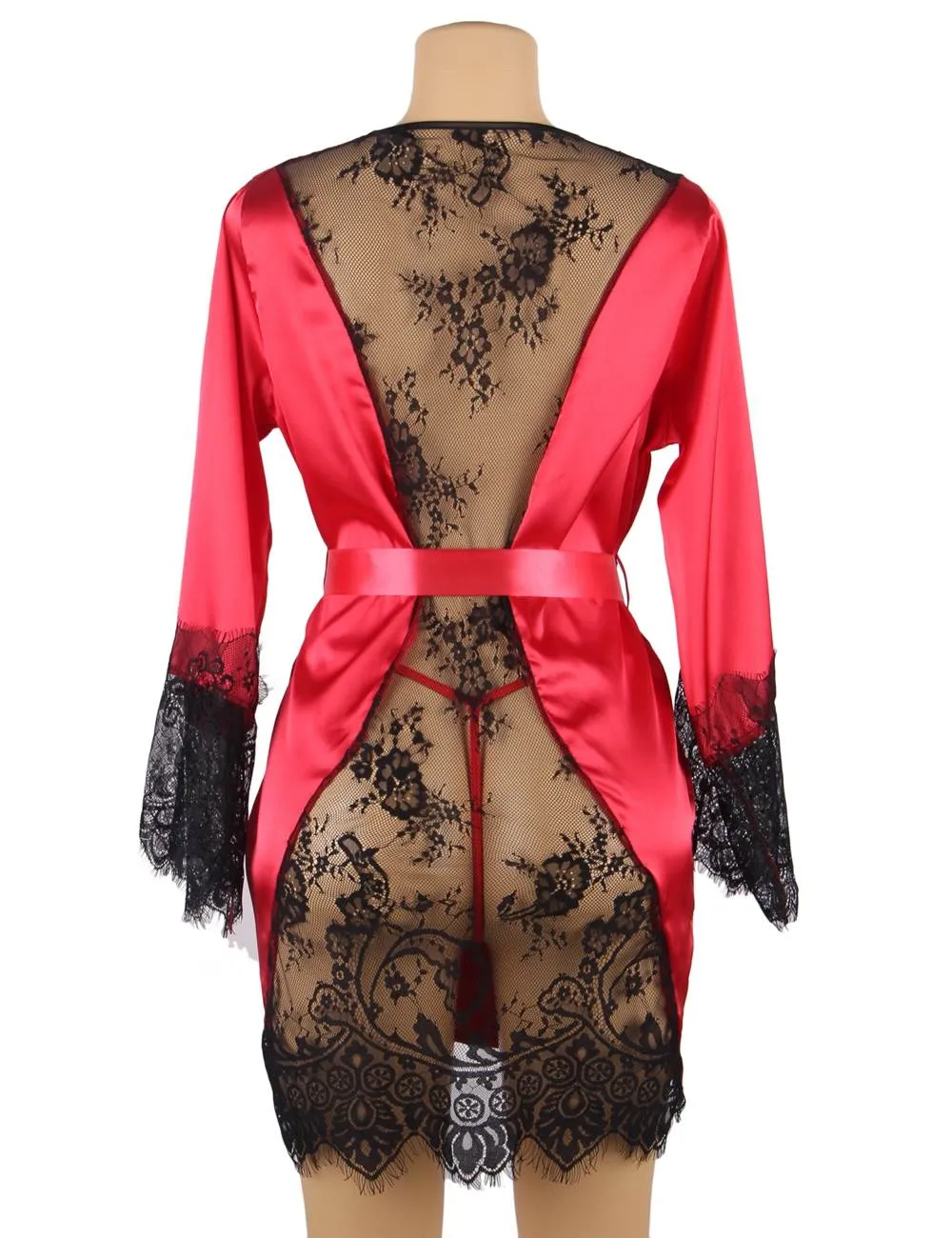 Silk Satin Egypt Lace Back Hollow Out Sexy Women Kimono Home