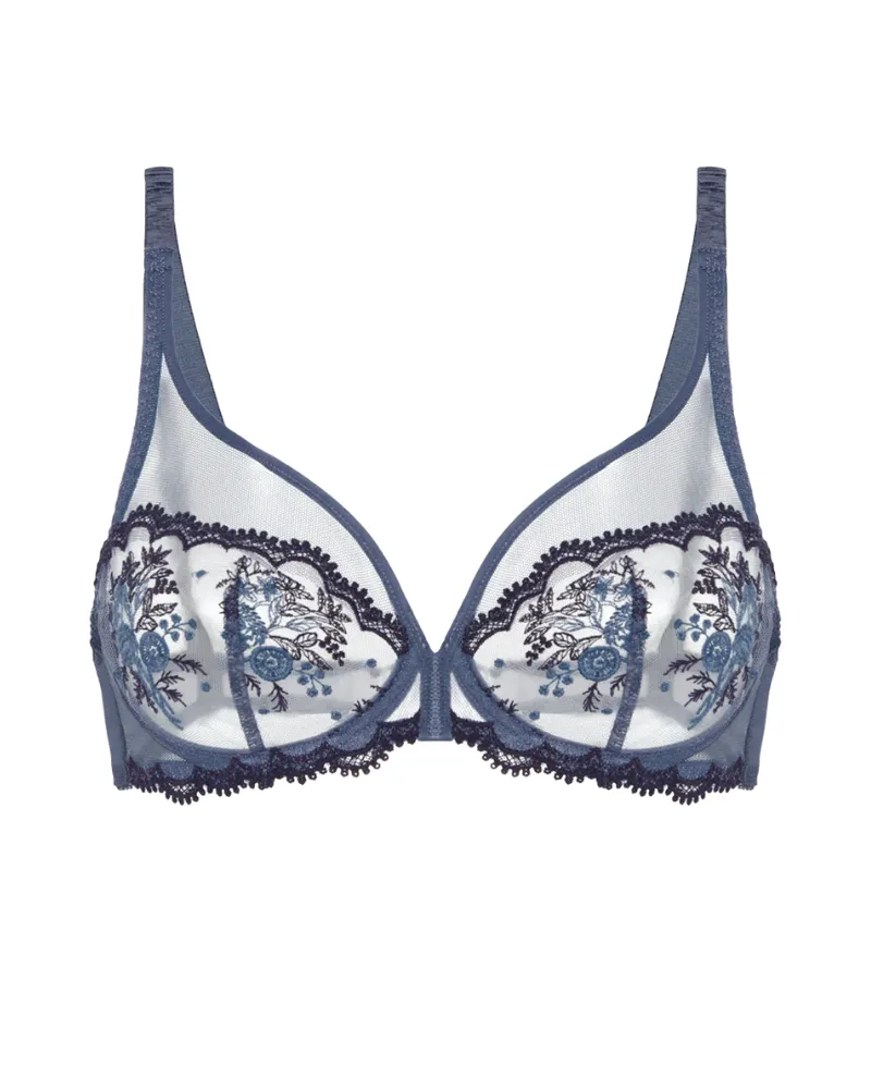 Simone Perele Cinder Blue Intrigue Sheer Plunge Underwire Bra