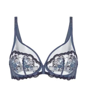 Simone Perele Cinder Blue Intrigue Sheer Plunge Underwire Bra