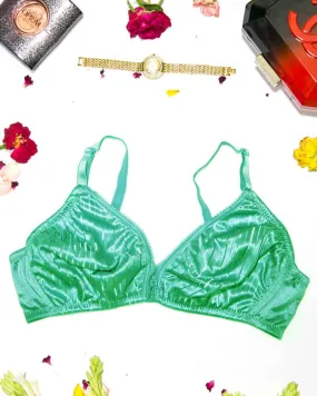 Soft Cotton Silk Self Design Non Wired-Non Padded Basic Bra - Green