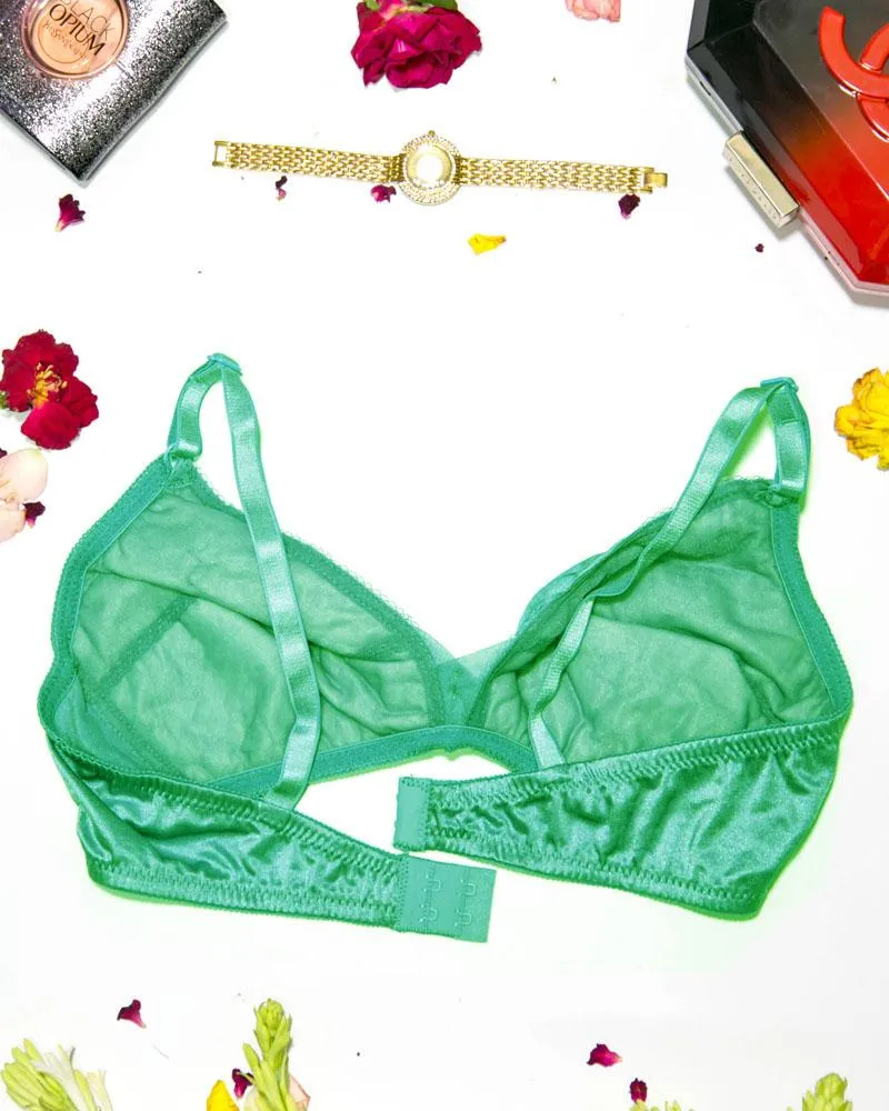 Soft Cotton Silk Self Design Non Wired-Non Padded Basic Bra - Green