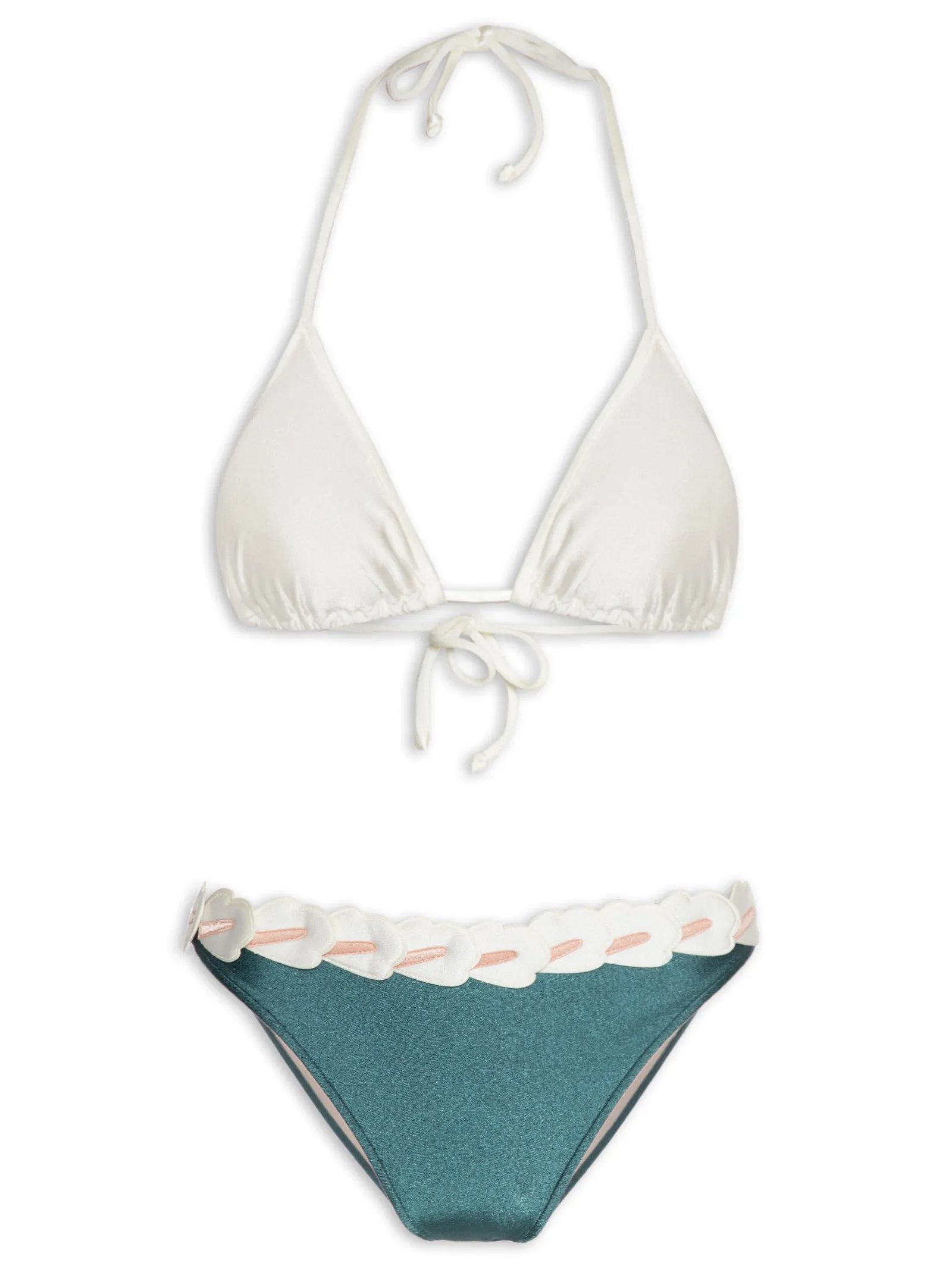 Spray Of Flower Solid Detailed High-Waisted Triangle Bikini
