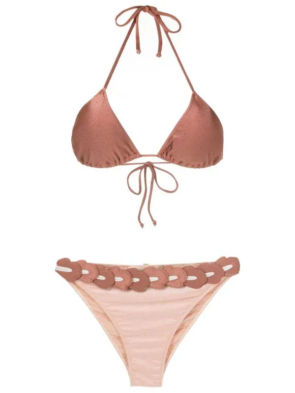 Spray Of Flower Solid Detailed High-Waisted Triangle Bikini