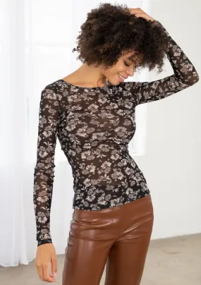 Trendy Sheer Mesh Bodycon Floral Top